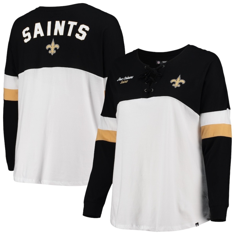 NFL New Orleans Saints Black White Gold Lace-Up Long Sleeve Top